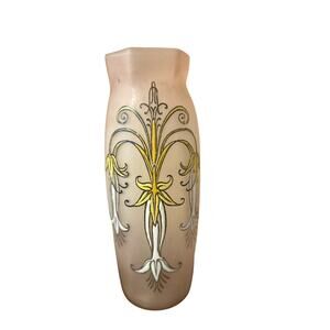 Vintage Pink Tall Art Nouveau Deco Enameled Glass Legras Vase Fleur de Marie